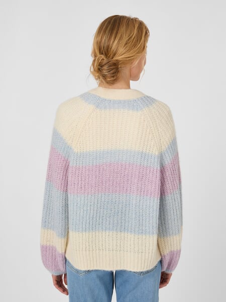 Damen-Cardigan Streifen Hellblau-Lila, Tragebild
