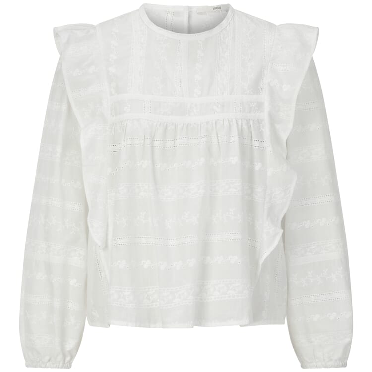 Women’s Embroidered Blouse with Ruffles, White
