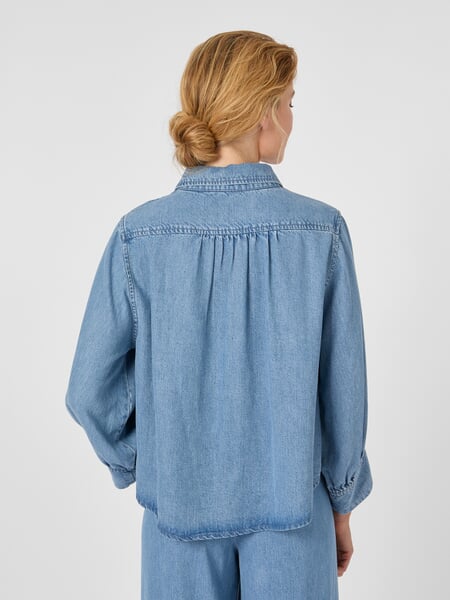 Women’s TENCEL™ Denim Blouse Denim, presented on a model