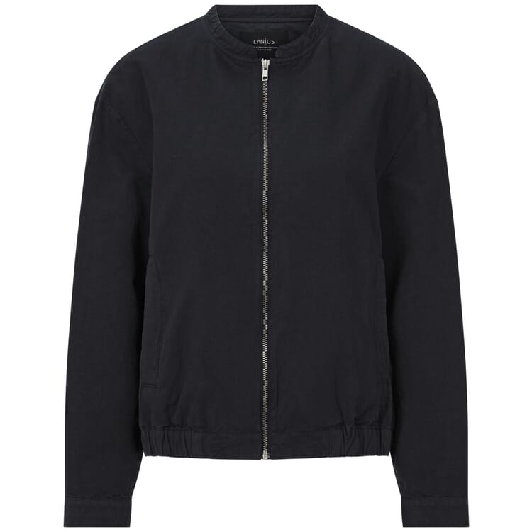 Women’s Cotton-Linen Blouson, Black-Blue