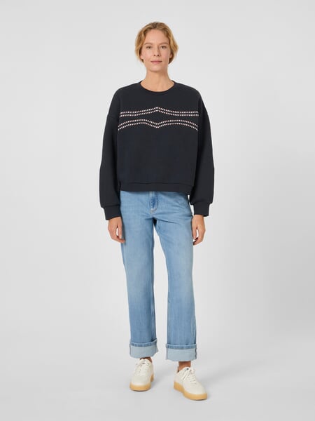 Women's Embroidered Sweatshirt Black-blue, presented on a model