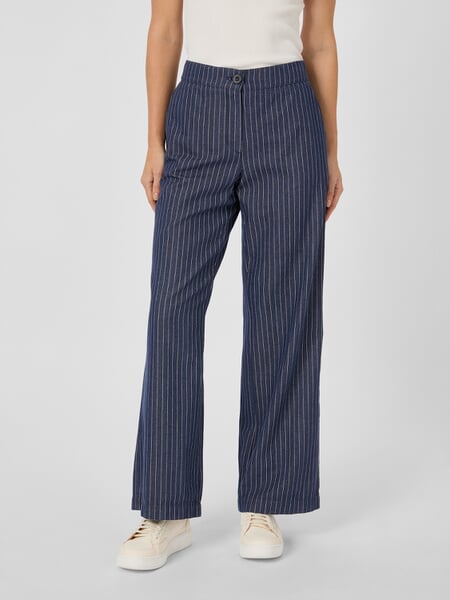 Ladies Marlene Pants Pinstripe Navy, presented on a model