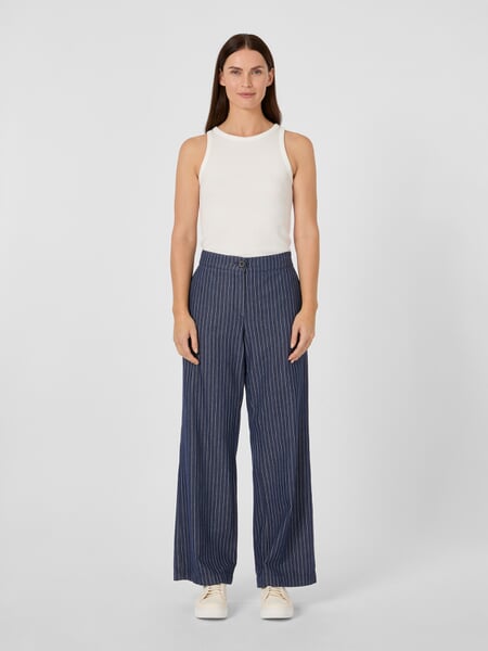 Ladies Marlene Pants Pinstripe Navy, presented on a model