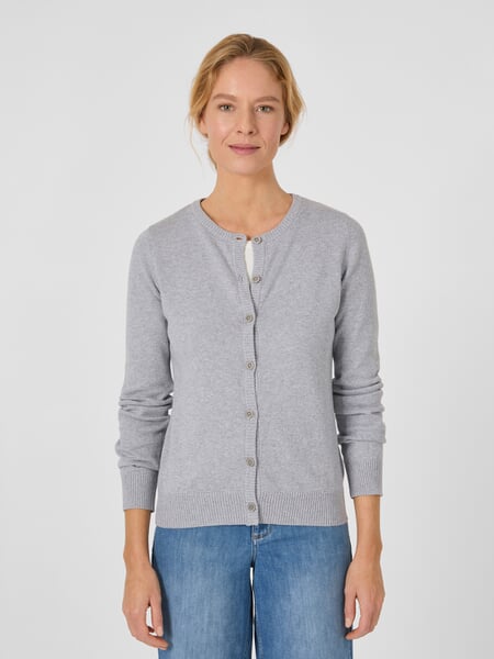 Damesvest van katoen Grijs gemêleerd, gepresenteerd op een model