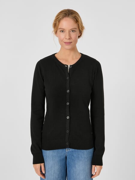 Damesvest van katoen Zwart, gepresenteerd op een model