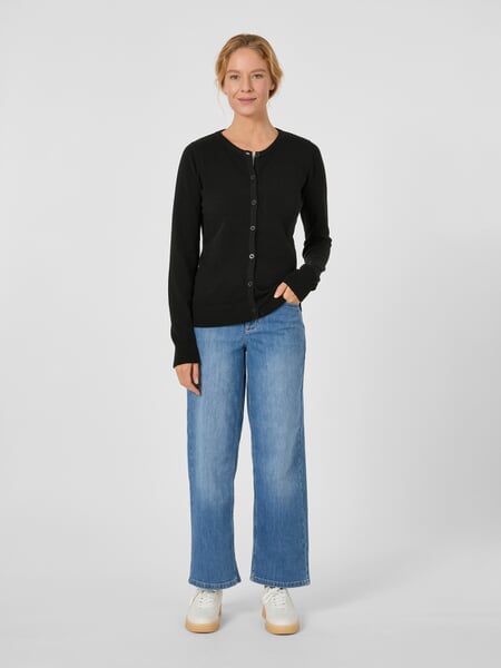 Women's Cotton Cardigan Black, presented on a model
