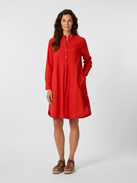 Women's Midi Dress with Button Placket Red, presented on a model