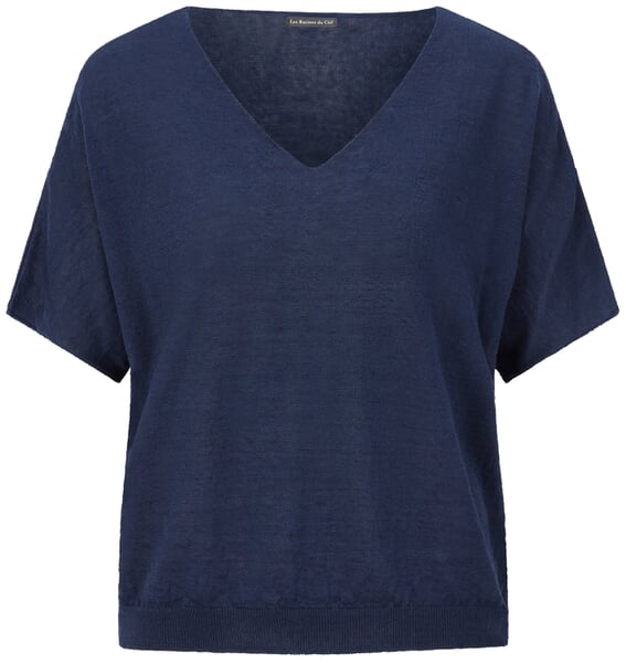 Pull en maille pour femme à col en V Bleu marine