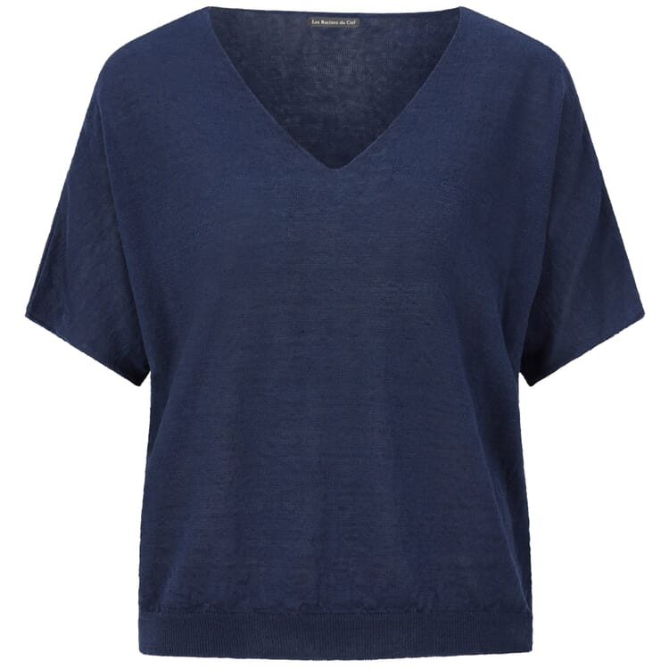 Women's Knitted V-Neck Shirt, Navy