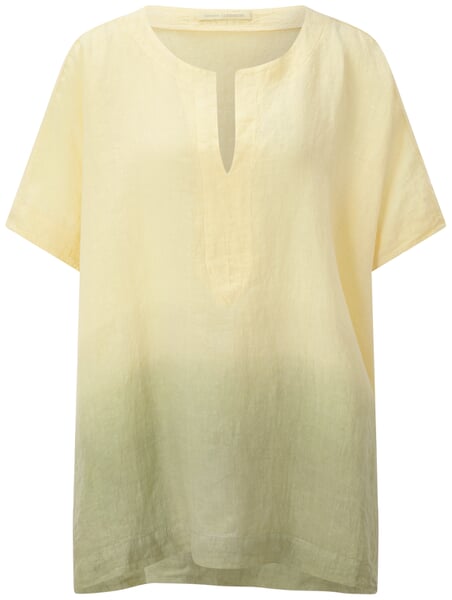 Damesblouse van linnen met batikpatroon Geel-grijs
