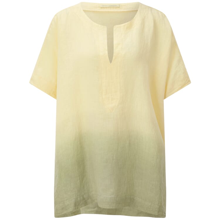 Damesblouse van linnen met batikpatroon, Geel-grijs