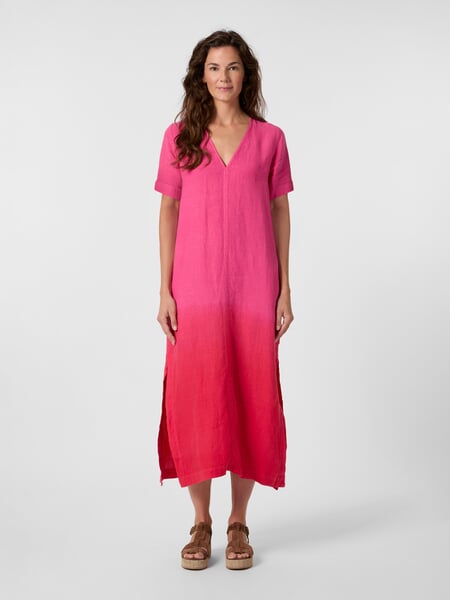 Damenkleid Leinen Batik Rosa-Rot, Tragebild