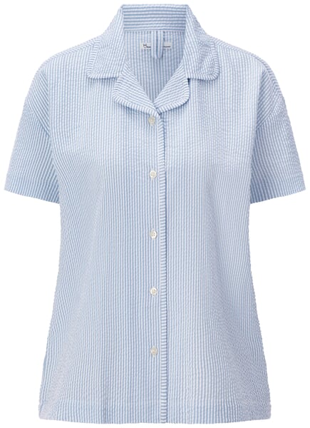 Dames-pyjamashemd Seersucker Lichtblauw-wit