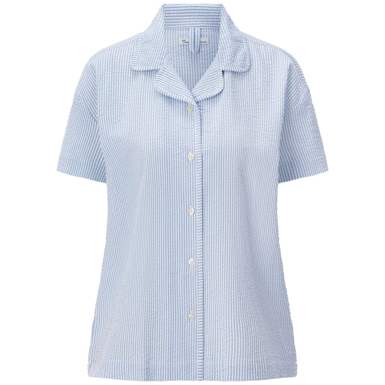 Dames-pyjamashemd Seersucker, Lichtblauw-wit