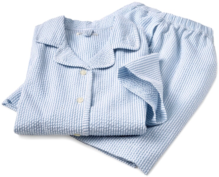 Women’s Seersucker Pajama Shirt Light Blue and White