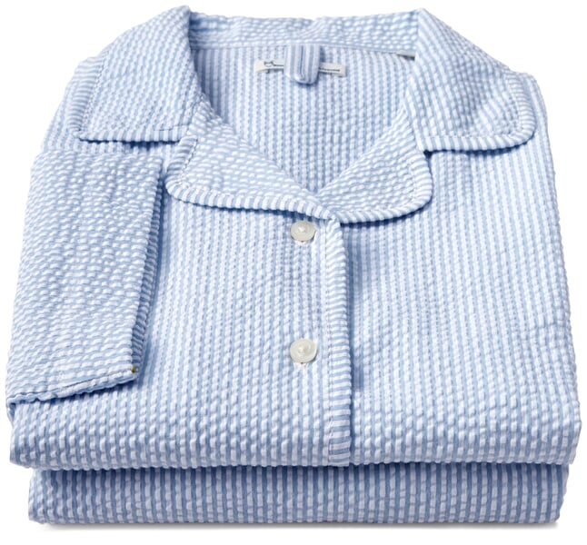 Seersucker-pyjamasbluse til kvinder Lyseblå-hvid