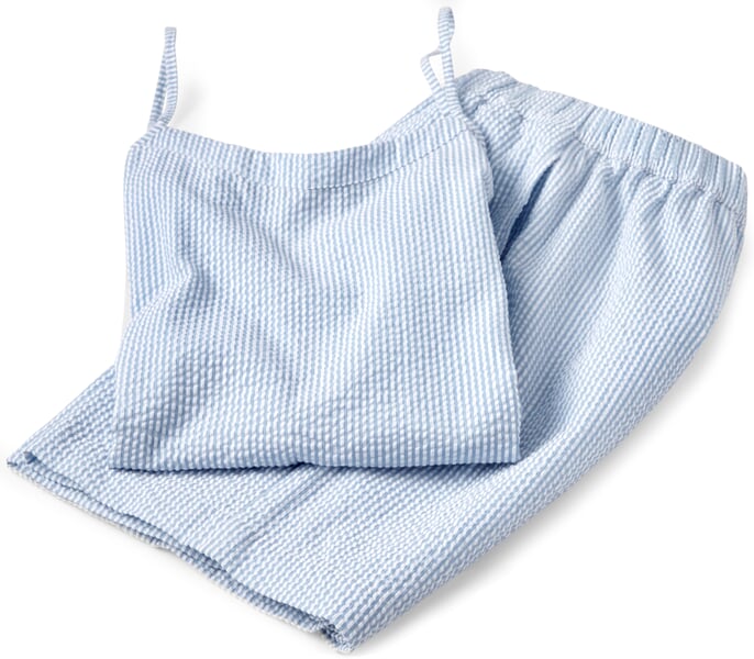 Seersucker-pyjamasbluse til kvinder Lyseblå-hvid