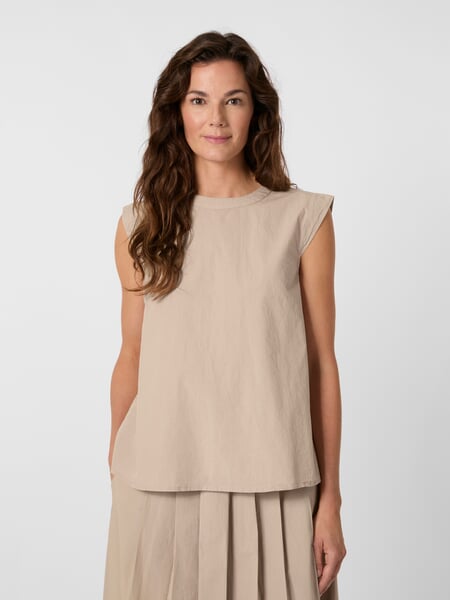 Women's Blouse Top Sand, presented on a model