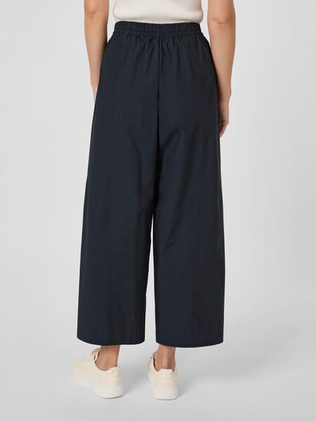 Women's Fabric Pants Black-blue, presented on a model