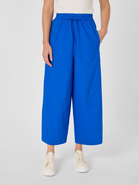 Women's Fabric Pants Blue, presented on a model