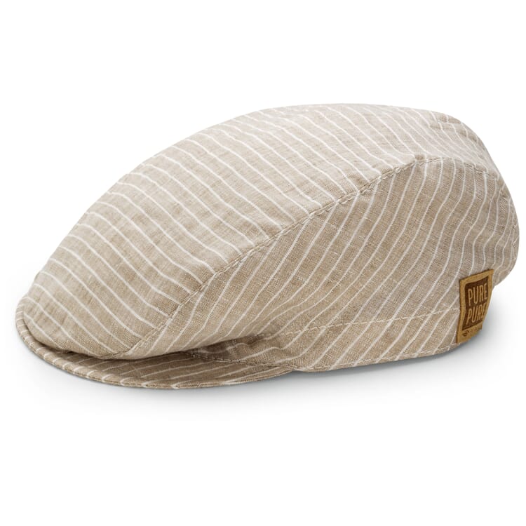 Casquette à visière pour enfant en lin rayé, blanc naturel
