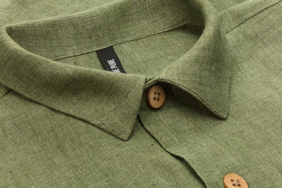 Children’s Short-Sleeve Linen Shirt Olive, close-up
