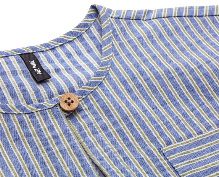 Kinder-Kurzarmshirt Baumwolle gestreift Blau-Grün, Detailsicht