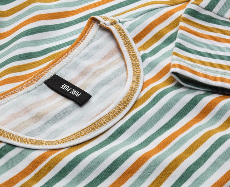 Kinder-T-Shirt geringelt Salbeigrün, Detailsicht