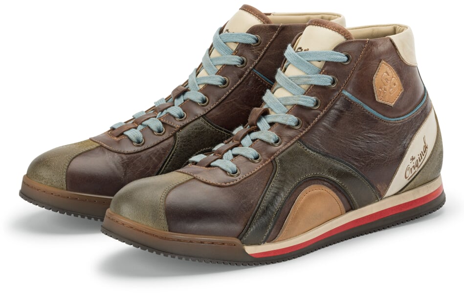 Herren-Ledersneaker Scudo hoch Braun-Oliv