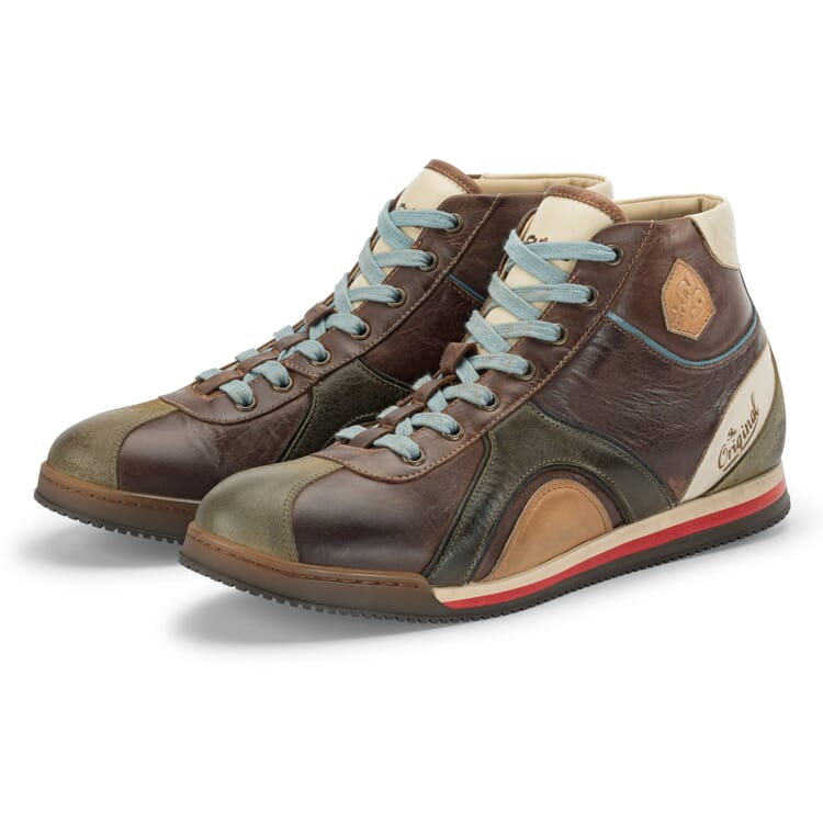 Lædersneaker Scudo high til mænd, Brun-oliven