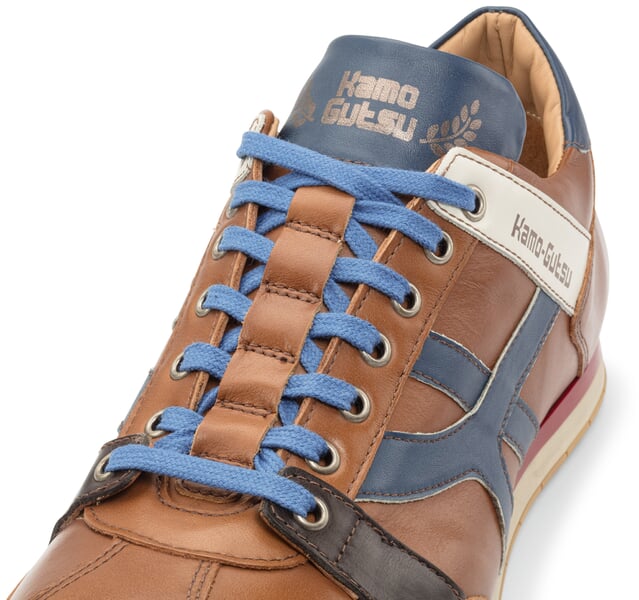 Men's leather sneaker Tifo Cognac blue, close-up
