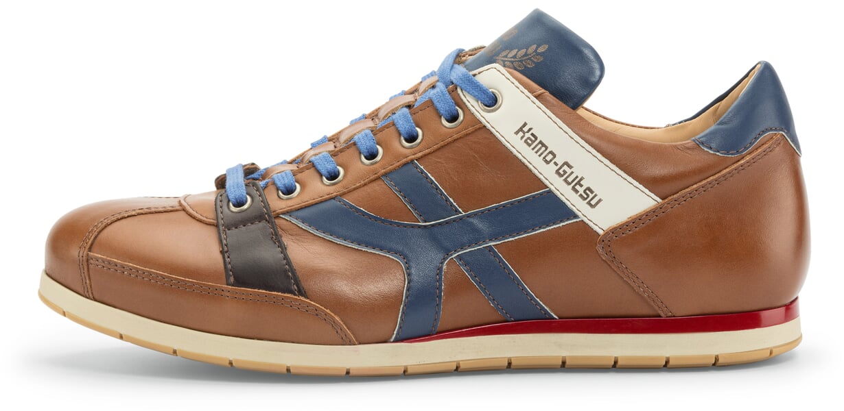 Herren-Ledersneaker Tifo Cognac-Blau