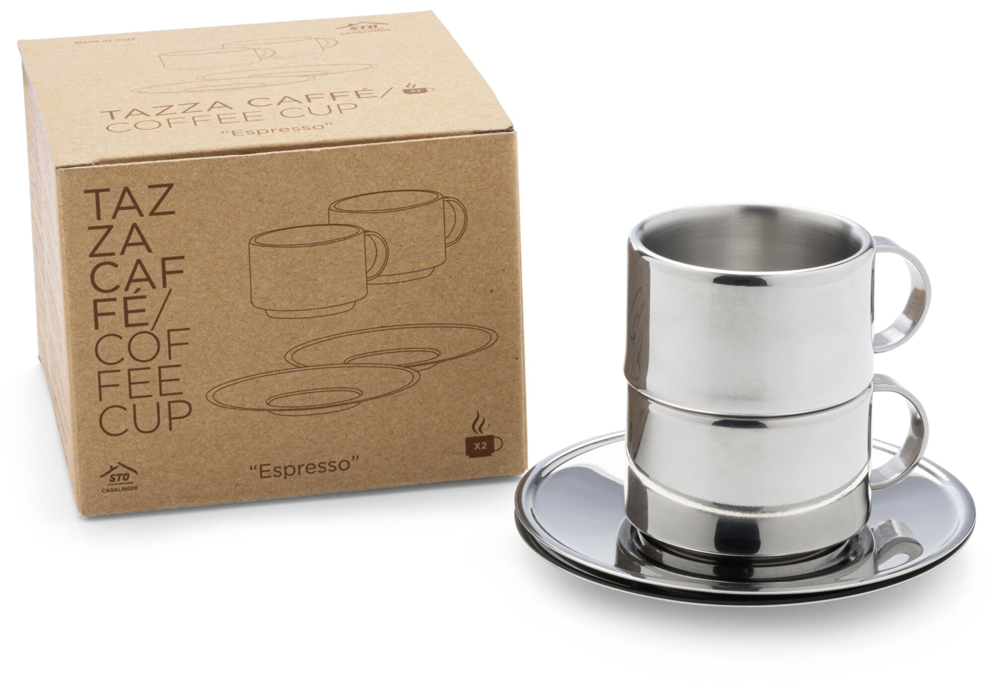 Italienische Espressotassen Edelstahl (2 Stück), (Set, 4-teilig)