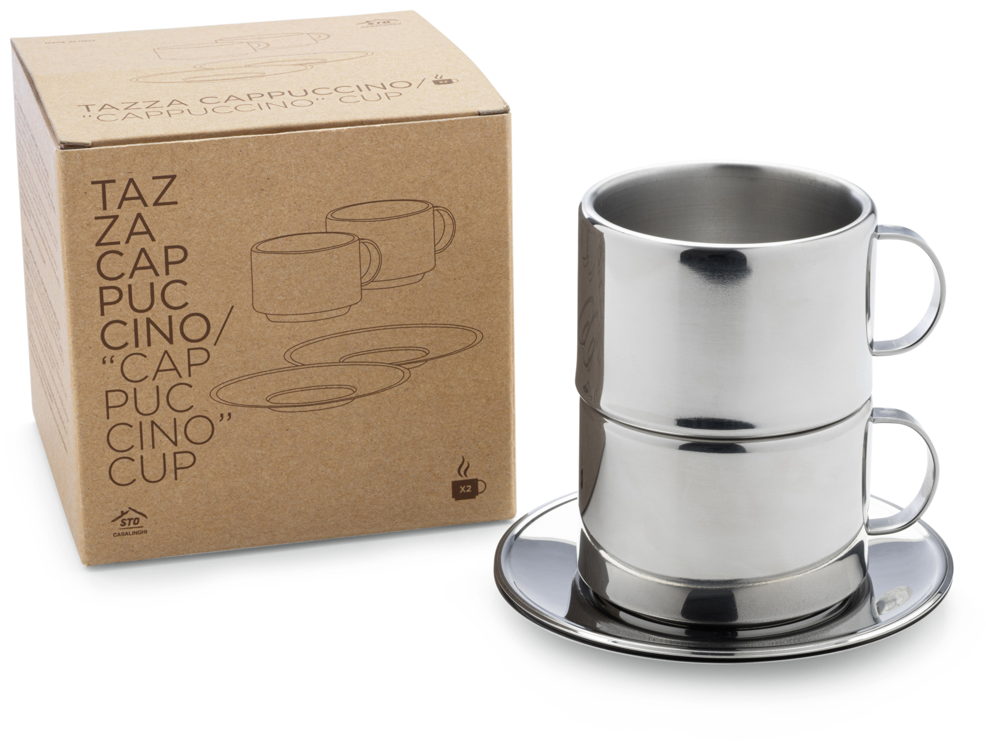 Italienische Cappuccino-Tassen Edelstahl (2 Stück), (Set, 4-teilig)