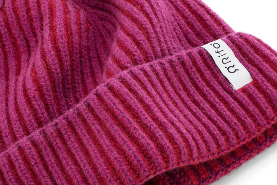 Rippenstrickmütze Kaschmir, Pink-Rot, Detailsicht