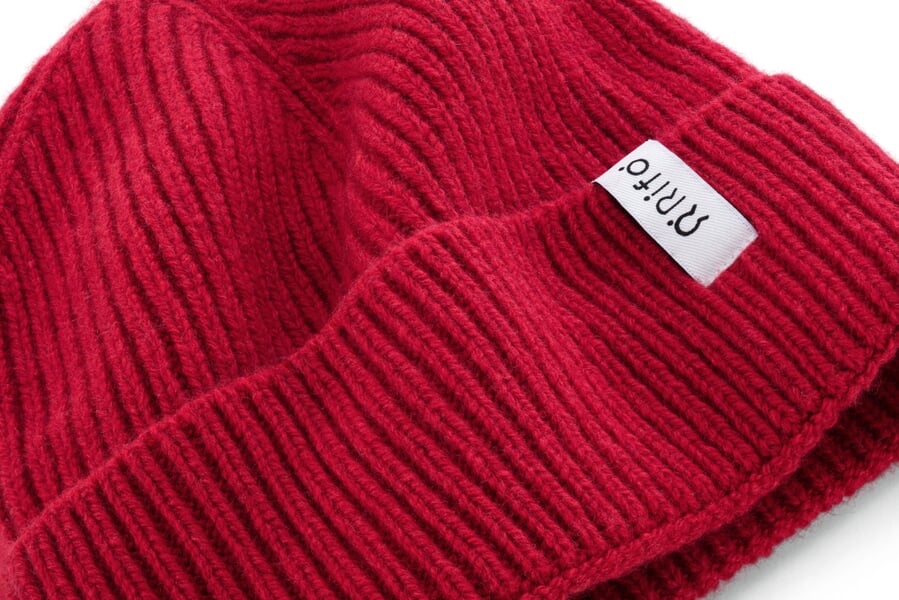 Rippenstrickmütze Kaschmir, Rot, Detailsicht