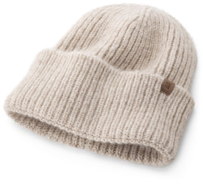 Berretto a coste in baby alpaca Crema