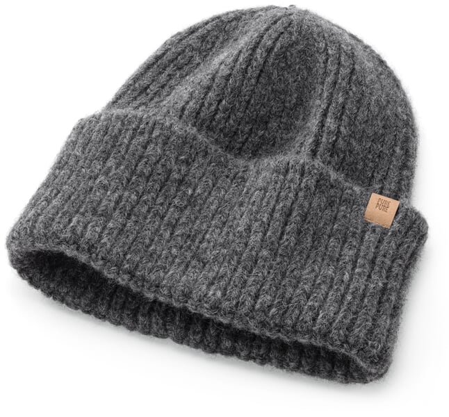 Gorro de punto acanalado con baby alpaca Gris
