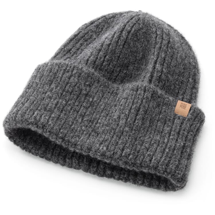 Ribbed knit hat with baby alpaca, Gray
