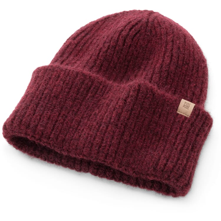 Rippenstrickmütze mit Babyalpaka, Rot