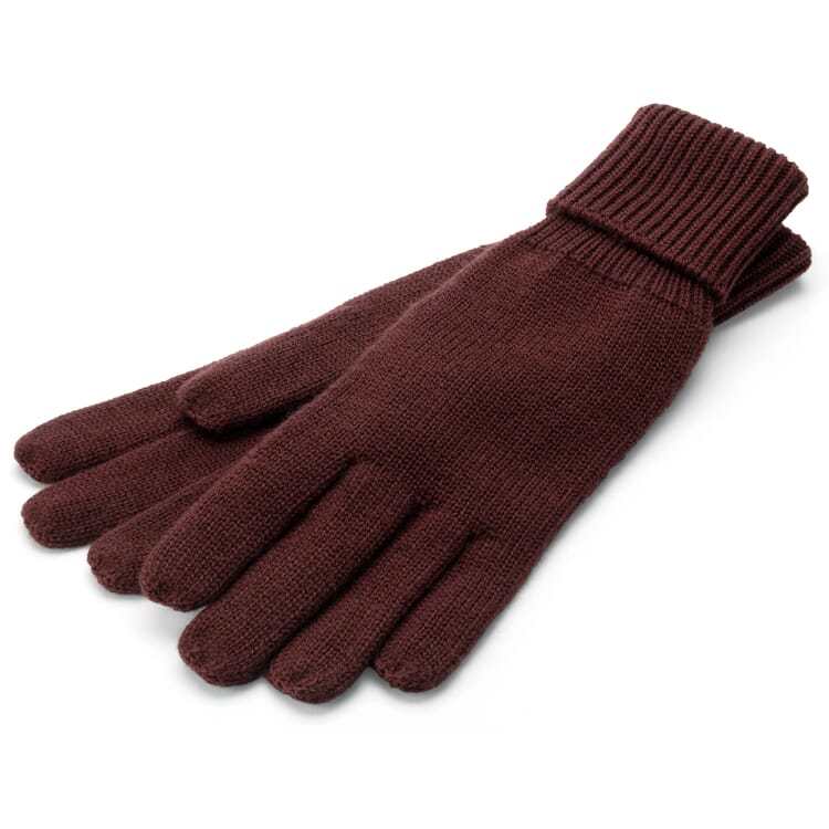 Gebreide handschoen van merinowol, Wijnrood