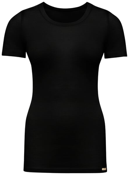 Damen-Kurzarmshirt Wolle-Seide Schwarz