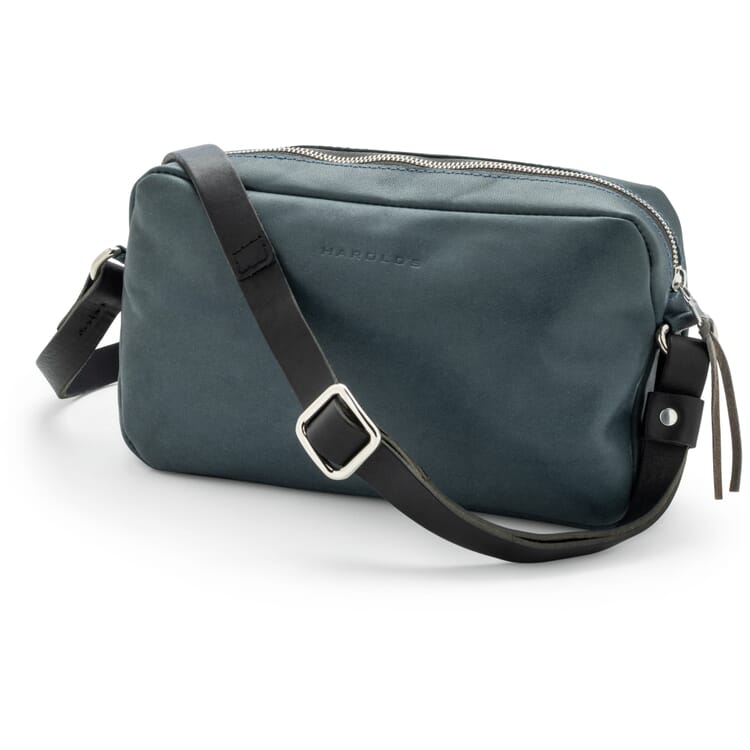 Piccola borsa a mano con tracolla in pelle da sella, blu-grigio