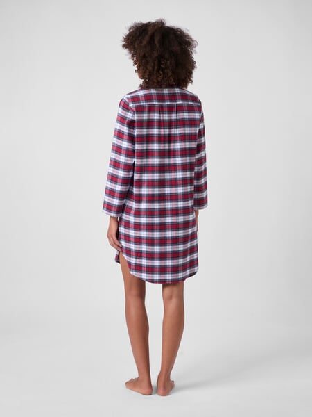 Women's Patterned Flannel Nightgown Red, presented on a model