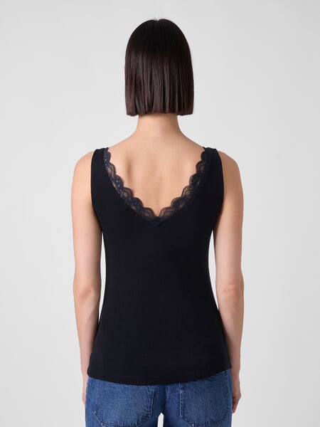 Haut pour femme avec dentelle Noir-bleu, présenté sur un modèle