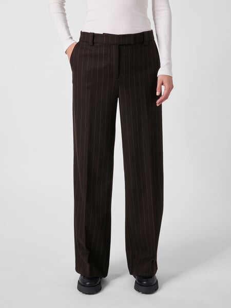 Women’s Pinstriped Marlene Pants Brown, presented on a model