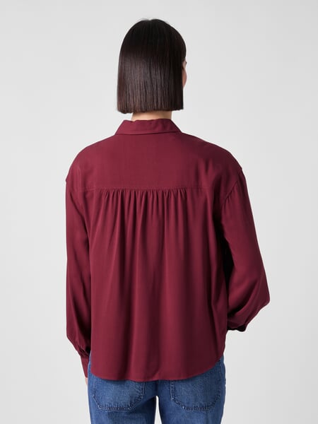 Women's Viscose Blouse Wine red, presented on a model