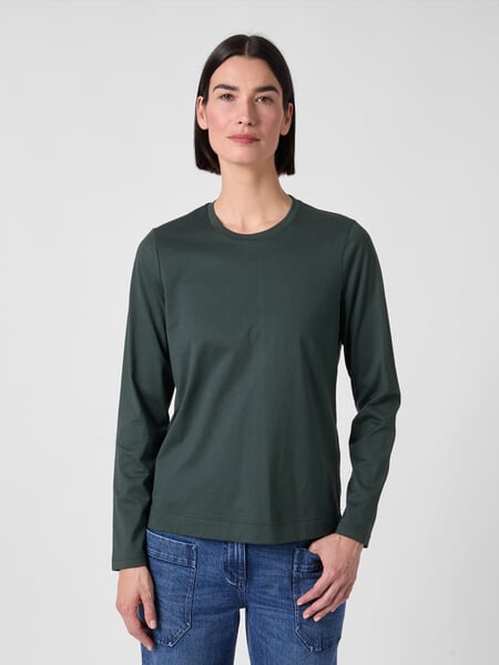 Women's Long-Sleeve Shirt Petrol, presented on a model