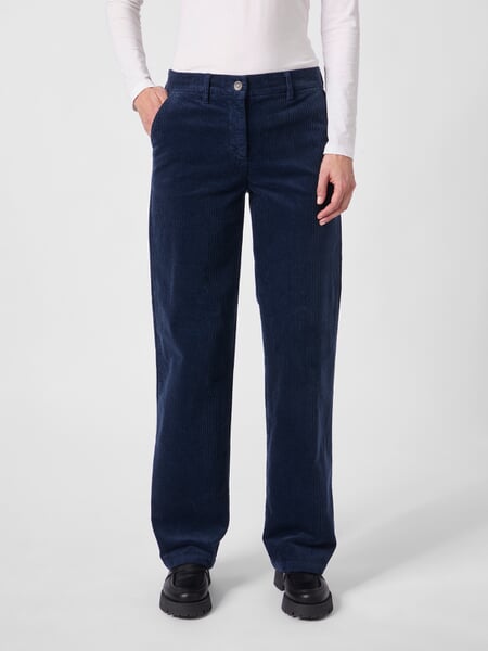Damen-Cordhose weites Bein Dunkelblau, Tragebild