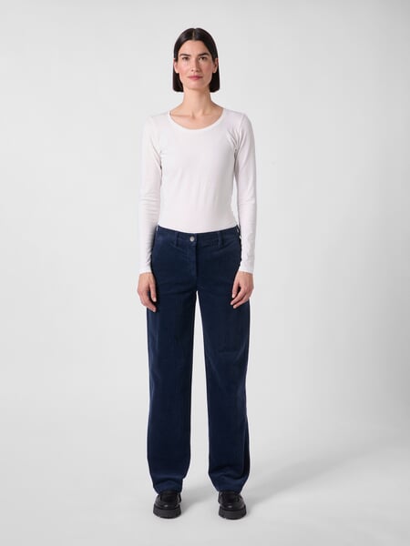 Women's Wide-Leg Corduroy Pants Dark blue, presented on a model
